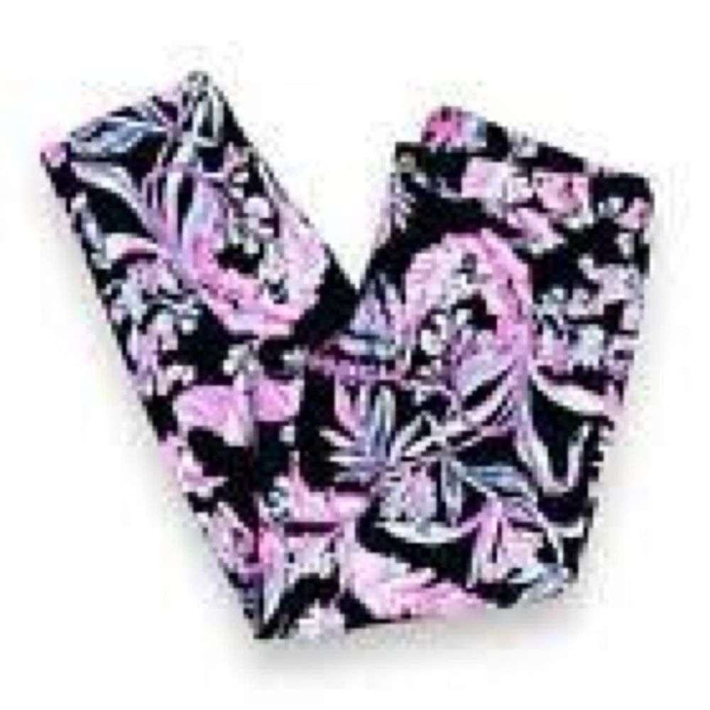 Lilly Pulitzer Women's 4 Kelly Ankle Pants Black Pink Purple Wildflower Floral - Picture 3 of 13